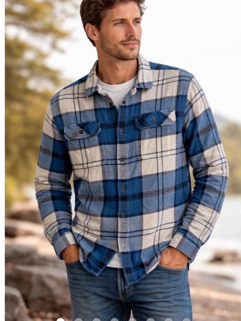 Patagonia Flannel Shirt Men’s Medium Fjord Flannel 100% Organic Cotton Blue